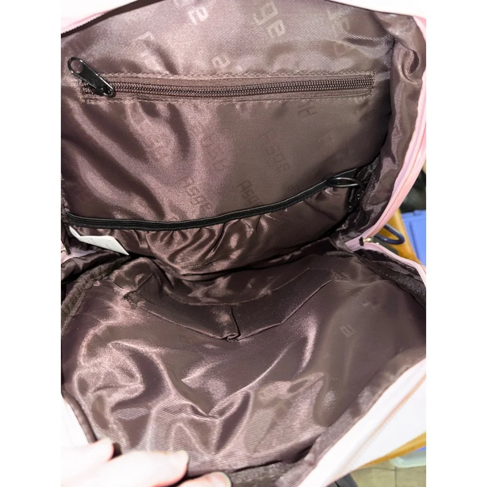 Asge Pink Black Nylon Backpack Harajuku Industrial Strap Lace Up School Bag NEW